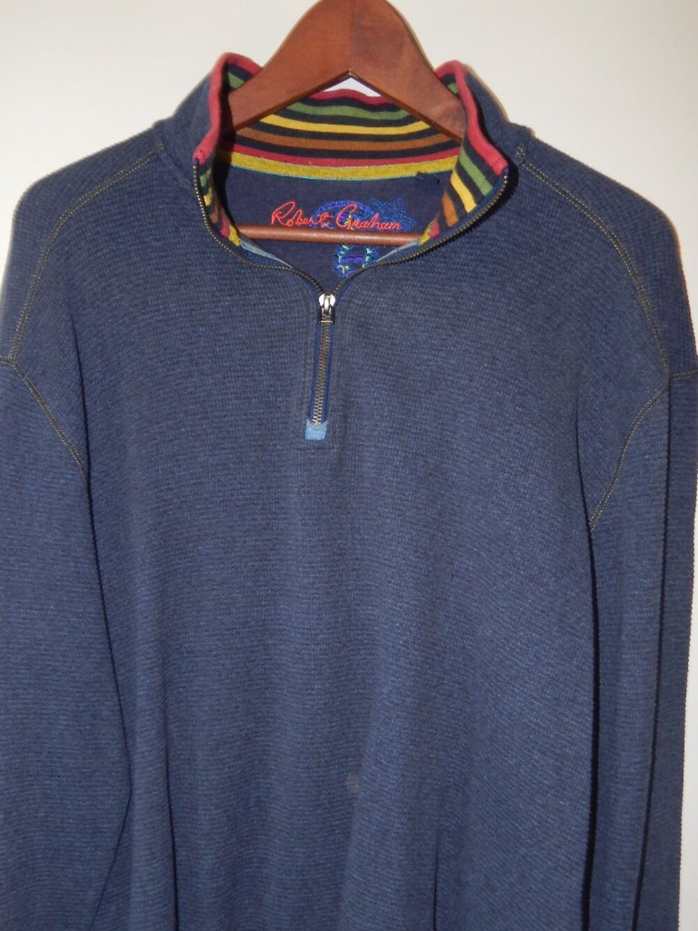 Robert Graham Mens L Blue Thermal Waffle Long Sleeve 1/4 Zip Pullover Sweater L